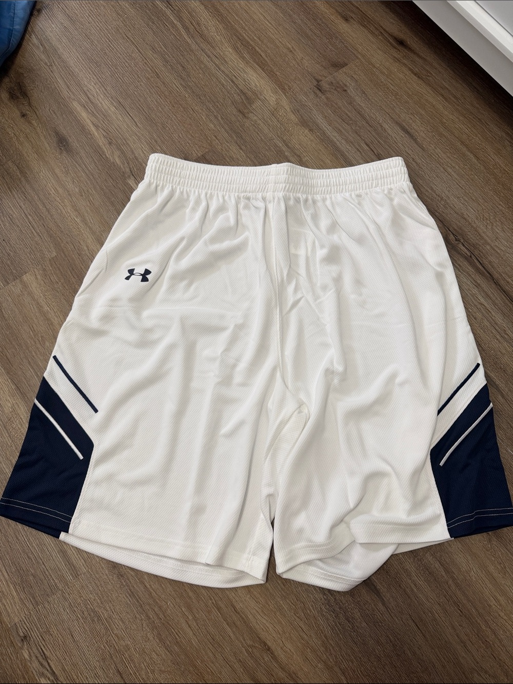 Under Armour White Athletic Shorts with Navy Panels